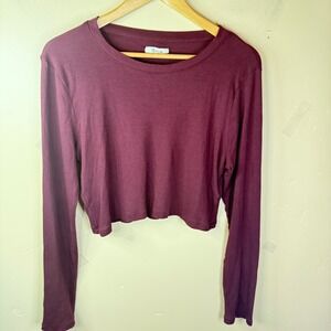 Madewell Womens XL Long Sleeve Cropped Ribbed Top Burgundy Coquette